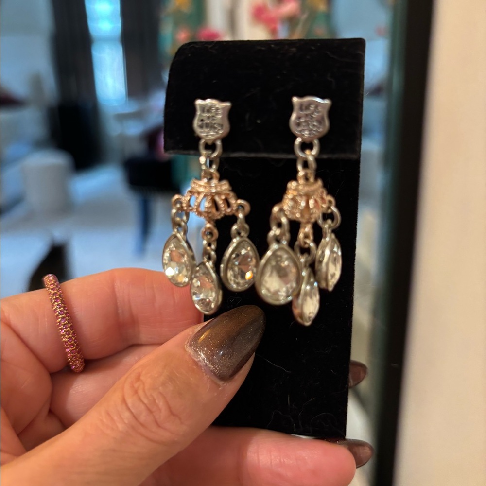 Vintage Juicy Couture crown pendant drop Earrings w 3 teardrop formation